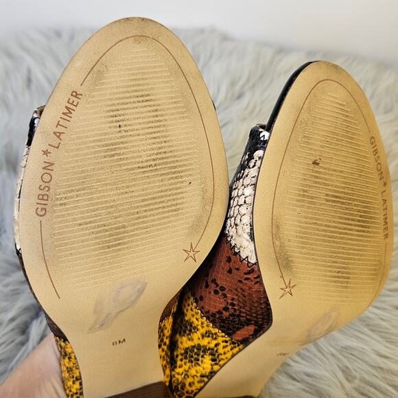 Gibson Latimer Block Heel Mules Snakeskin Print Goat Leather Slip on Size 8M - Picture 8 of 10